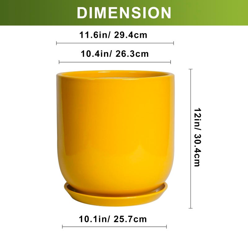 SUNPOTFOR 12 Inch Pots for Plants - Ceramic Planter for Outdoor Plants Large Plant Pot Indoor with Drainage Hole Modern Flower Pot for Home Patio Office Decor Yellow - Image 3