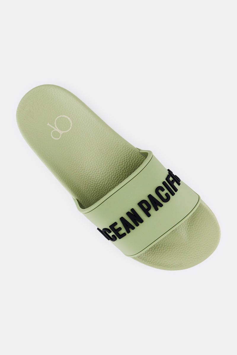 Ocean Pacific Men Brand Logo Slip On Slides, Olive  - Image 4