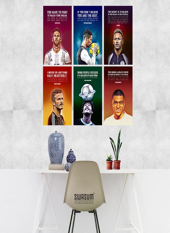 SWASUM Cristiano Ronaldo, David Beckham, Maradona, Loinel Messi, Neymaar, Kylian, Motivational and Inspirational Poster for Office, Home and gym, Pack of 06 (Vinyl) - Image 2