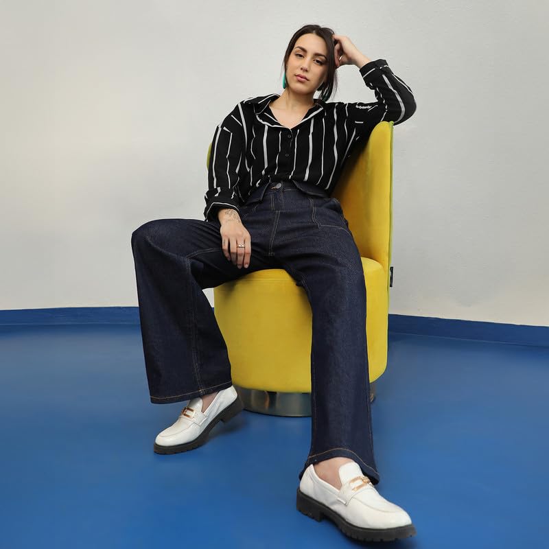 PINACOLADA Women's Midnight Black & Moon Grey Striped Boxy Shirt for Casual Wear | Spread Collar | Long Sleeve | Button Closure | Shirt Designed with Comfortable Fit for Woman & Girls - Image 5