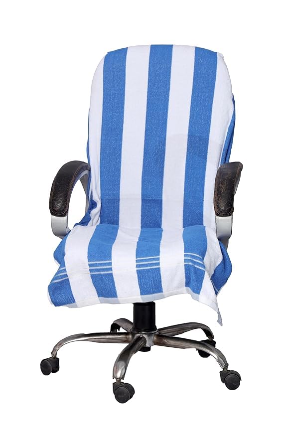 DRYHUG 100% Chair Bath Towel Soft for 500 GSM - Super Soft Office Chair Towel with Tie Knot (Pack of 1, Blue White Towel) Full Size 60x30in.LUXARY Items. - Image 1