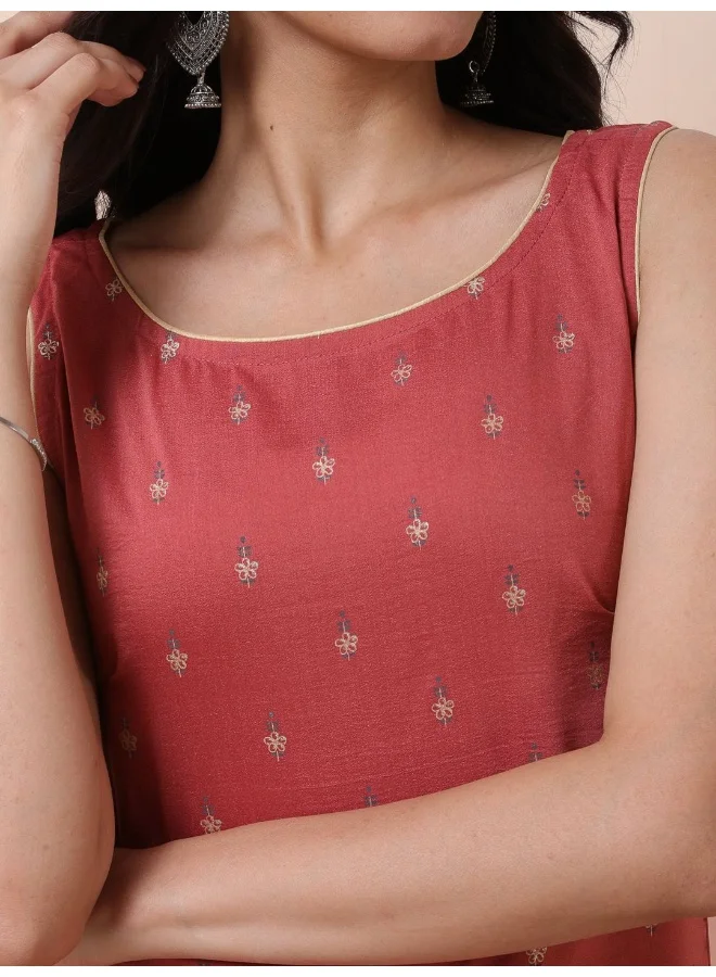 AKS Rust Viscose Kurta Set with Foil print