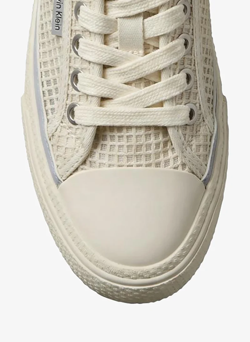 Calvin Klein Natural/Turtledove Textured Canvas Platform Trainers for Women | Best Price UAE