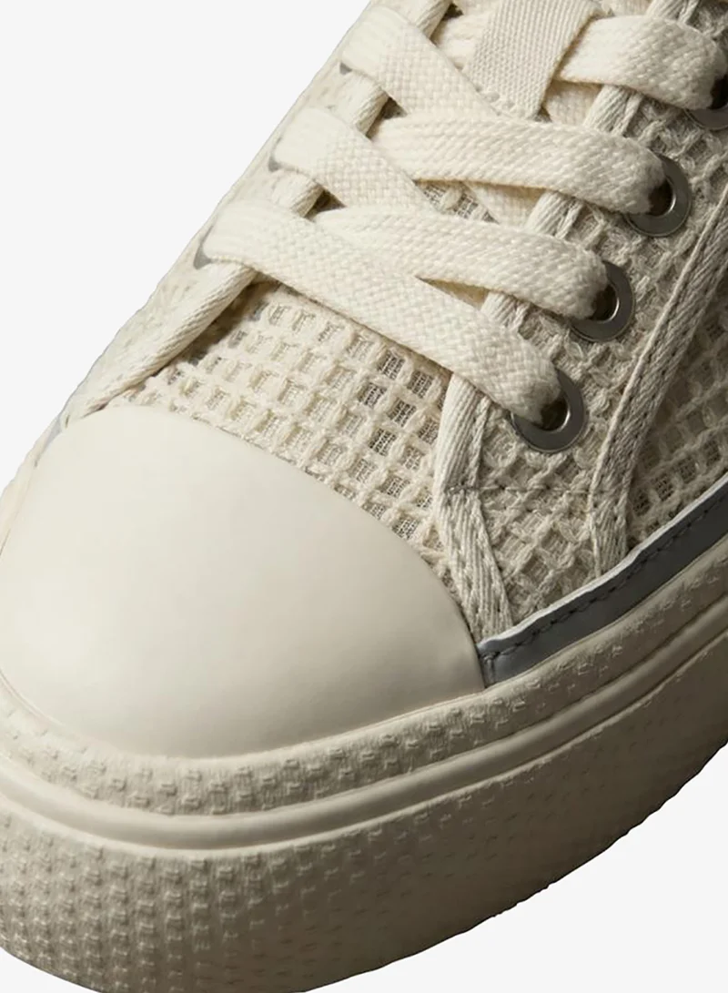 Calvin Klein Natural/Turtledove Textured Canvas Platform Trainers for Women | Best Price UAE