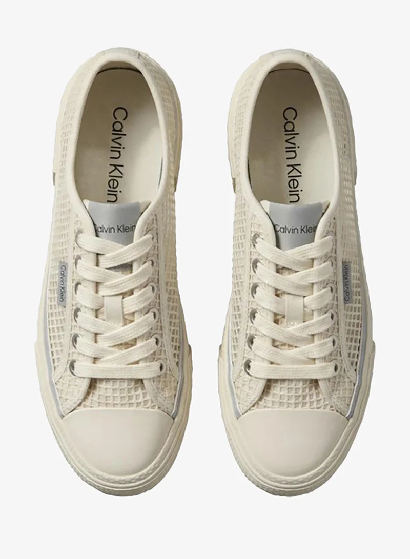 Calvin Klein Natural/Turtledove Textured Canvas Platform Trainers for Women | Best Price UAE