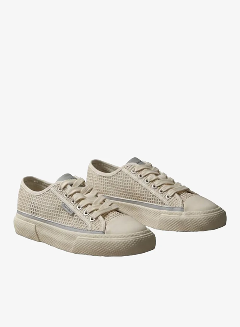Calvin Klein Natural/Turtledove Textured Canvas Platform Trainers for Women | Best Price UAE