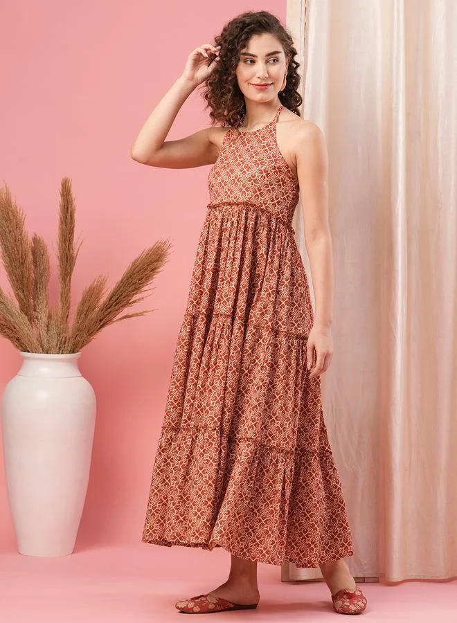 globus Globus Women Red All-Over Print Strappy Tiered Maxi Dress