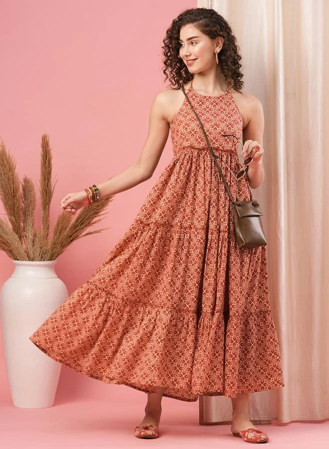 globus Globus Women Red All-Over Print Strappy Tiered Maxi Dress