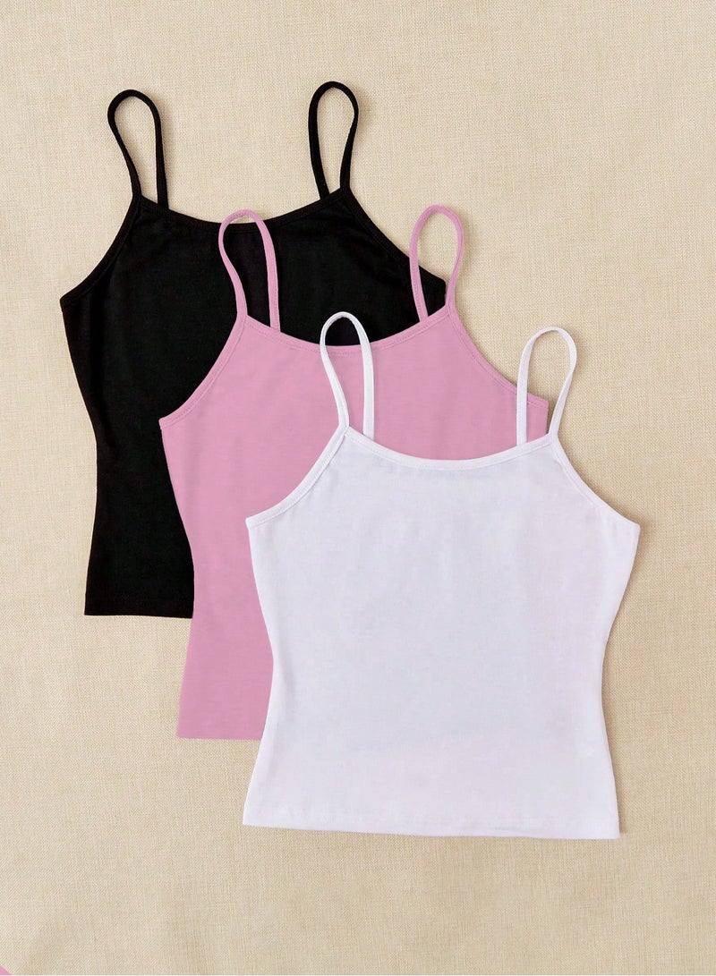 Mesery Bundle Of Three Cotton Stretch Plain Spaghetti Tops  - Image 3