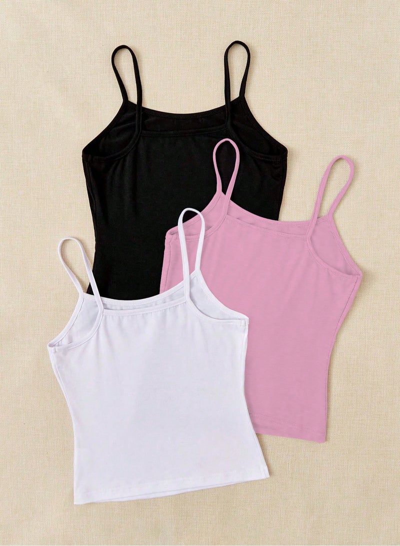 Mesery Bundle Of Three Cotton Stretch Plain Spaghetti Tops  - Image 2