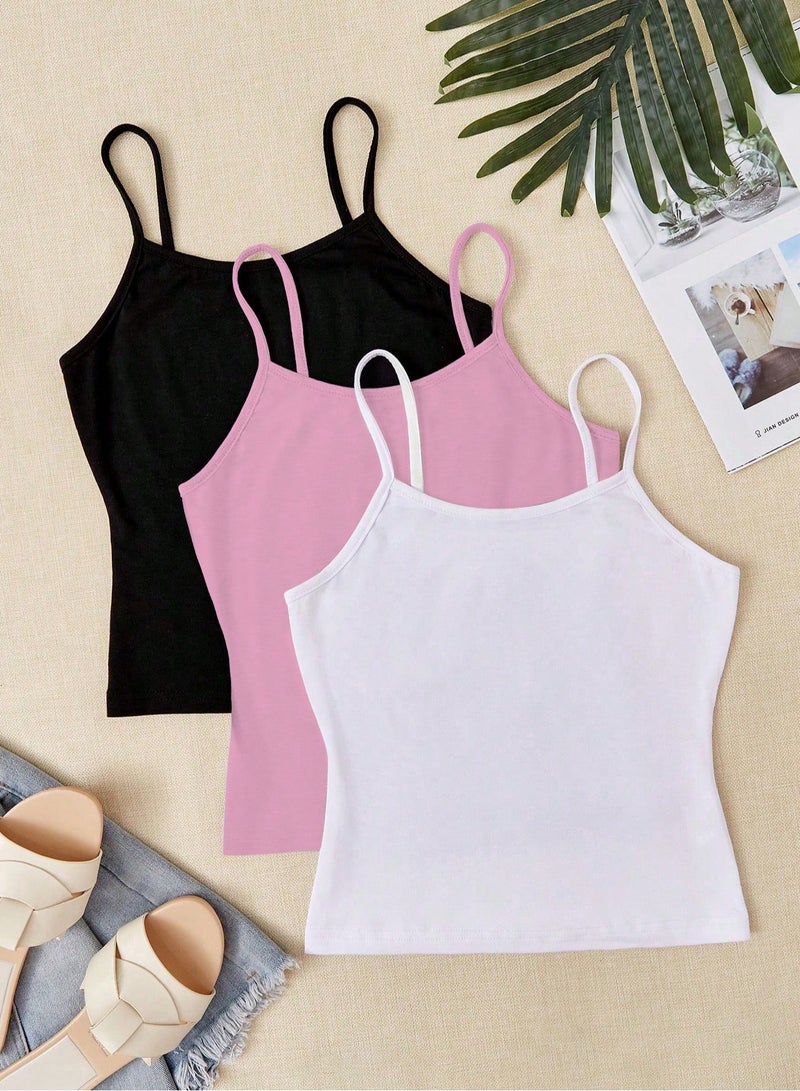 Mesery Bundle Of Three Cotton Stretch Plain Spaghetti Tops  - Image 1