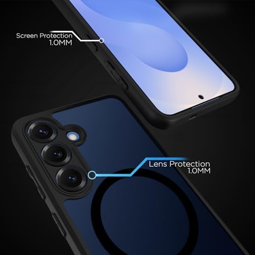 RIGGEAR Shockproof Sleek Hybrid Armor Magnetic Back Cover Case Compatible with MagSafe Accessories for Samsung Galaxy S25 (Smoke Black Matte PC + Black TPU-Bumper) - Image 5