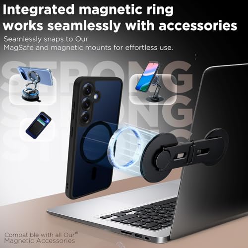 RIGGEAR Shockproof Sleek Hybrid Armor Magnetic Back Cover Case Compatible with MagSafe Accessories for Samsung Galaxy S25 (Smoke Black Matte PC + Black TPU-Bumper) - Image 4