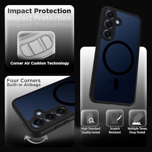 RIGGEAR Shockproof Sleek Hybrid Armor Magnetic Back Cover Case Compatible with MagSafe Accessories for Samsung Galaxy S25 (Smoke Black Matte PC + Black TPU-Bumper) - Image 3