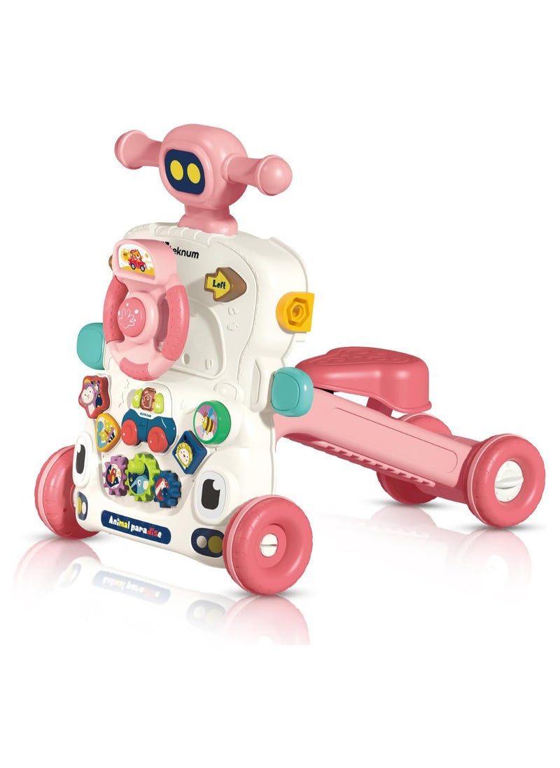 Teknum 5in1 Baby Walker, Learning Table Mode, Game Panel Mode, Scooter Mode, Roller Coaster Mode with Musical keyboard Pink
