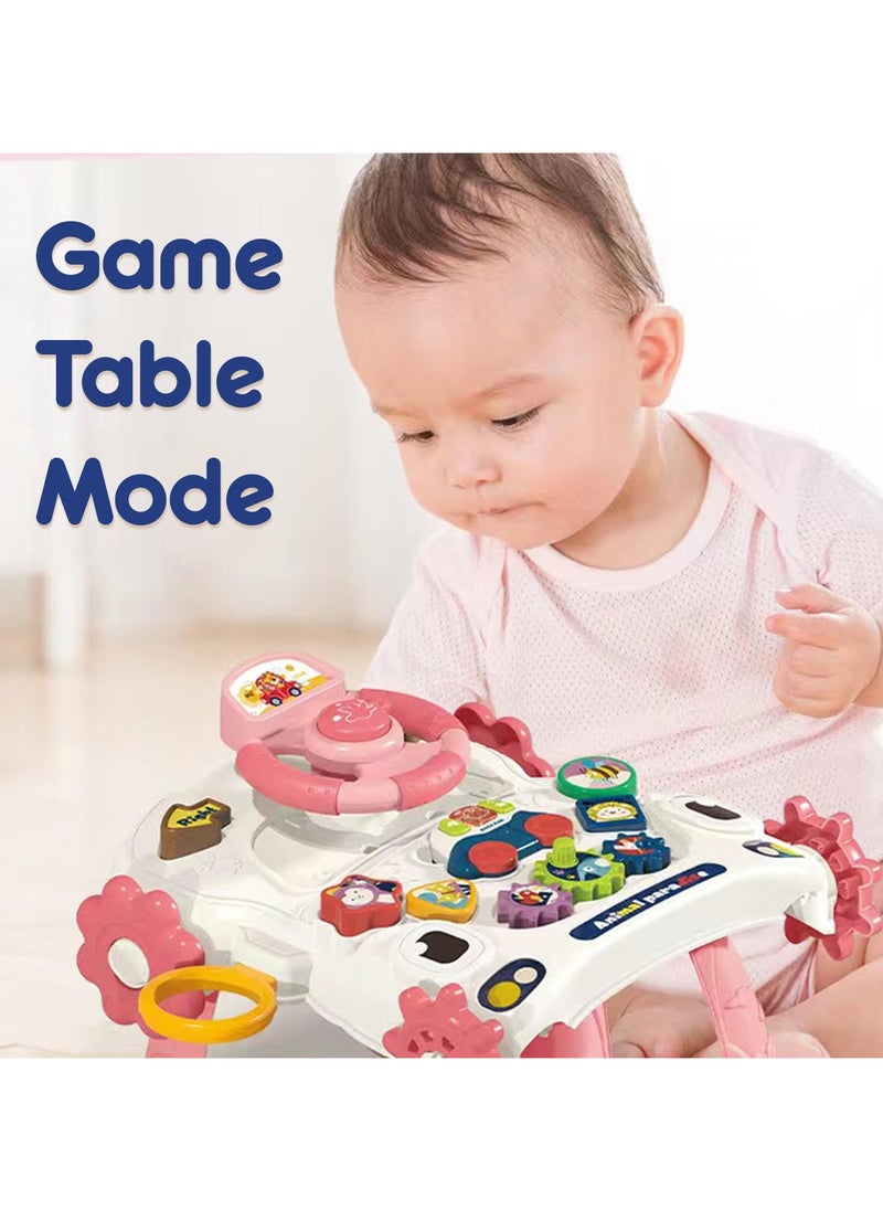 Teknum 5in1 Baby Walker, Learning Table Mode, Game Panel Mode, Scooter Mode, Roller Coaster Mode with Musical keyboard Pink