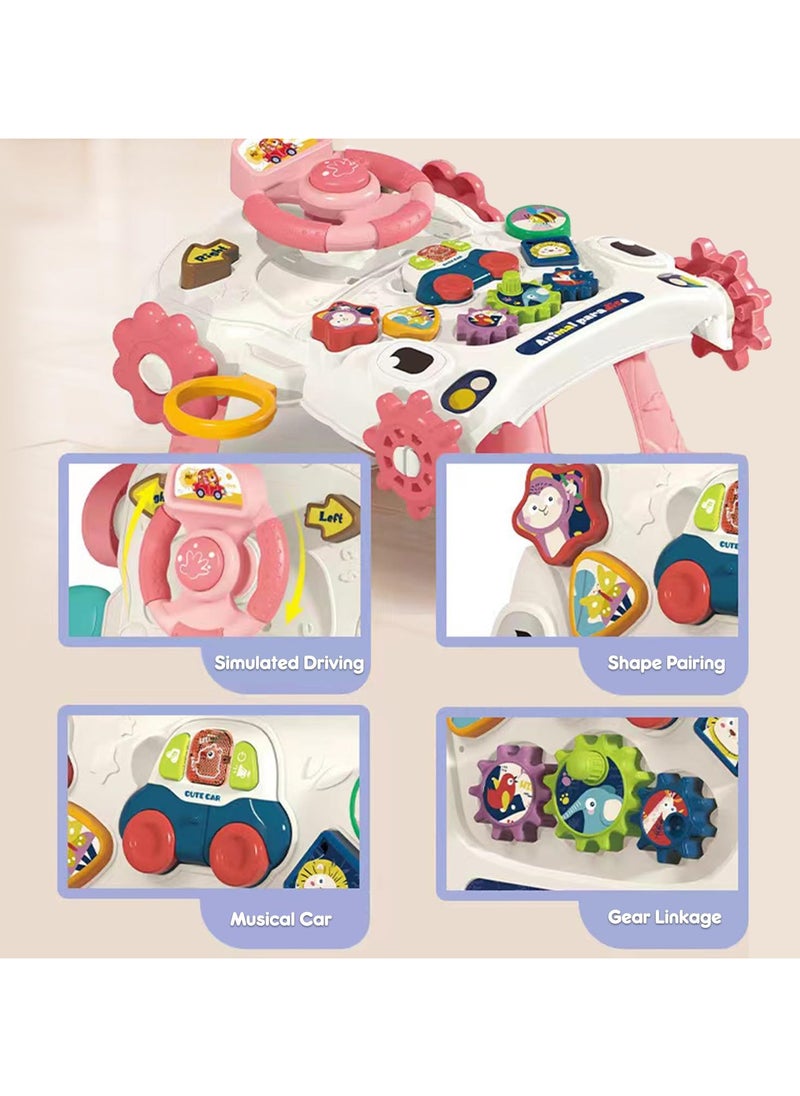 Teknum 5in1 Baby Walker, Learning Table Mode, Game Panel Mode, Scooter Mode, Roller Coaster Mode with Musical keyboard Pink