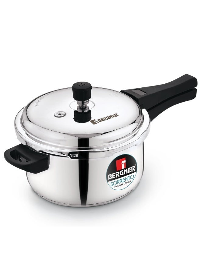 Bergner Sorrento Stainless Steel 5 Litres Outer Lid Pressure Cooker, 5 L Cooker with Outer Lid and Triply Base, Heavy Bottom, Easy Open and Close, Healthy Cooking, Induction Bottom and Gas Stove Ready