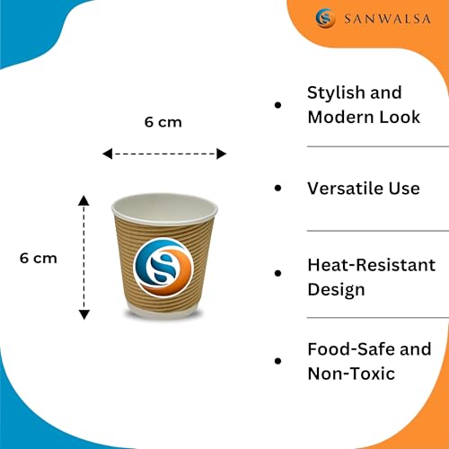 SANWALSA [90 ml, 100 Count, Brown Disposable Ripple Paper Cups | Eco-Friendly & Heat-Resistant Cups for Wedding, Party, Picnic, Cafes | Ideal for Tea, Coffee, Juice & Water - Image 2
