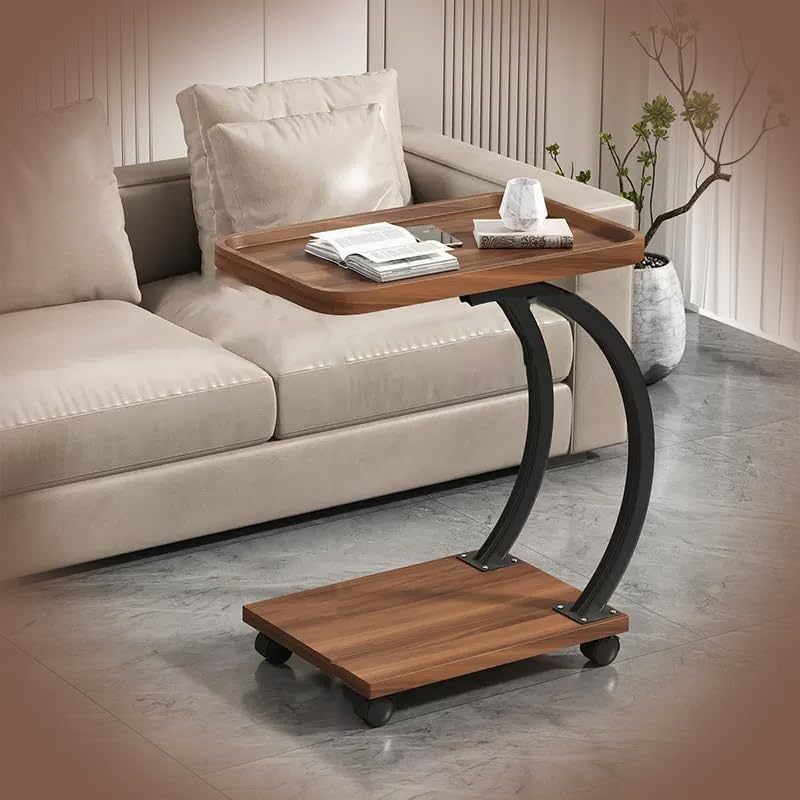 Harmony Home C-Shaped Side End Table with Wheels – 2-Layer Wooden Top Tray Sofa End Table for Living Room & Bedroom - Image 4