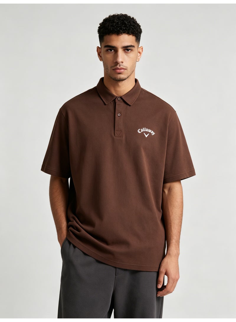 Callaway outdoor golf solid color lapel Polo heavy cotton loose cover meat men's Joker business casual half sleeve. - Image 1