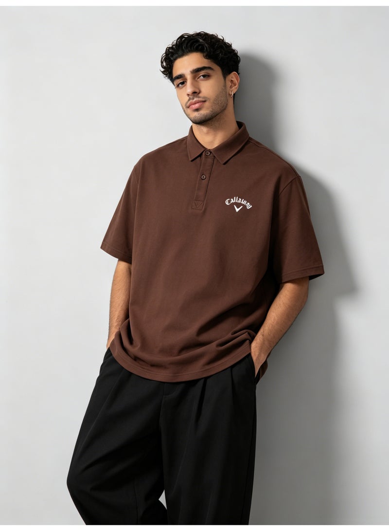 Callaway outdoor golf solid color lapel Polo heavy cotton loose cover meat men's Joker business casual half sleeve. - Image 3