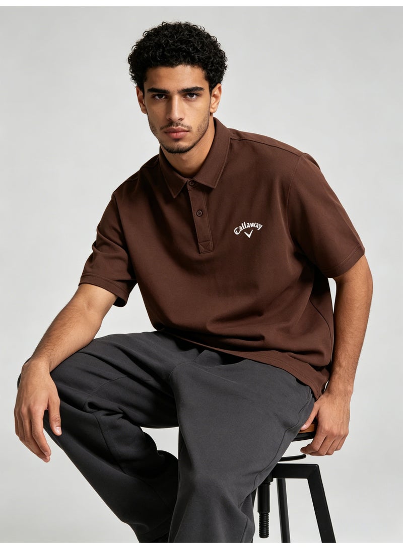 Callaway outdoor golf solid color lapel Polo heavy cotton loose cover meat men's Joker business casual half sleeve. - Image 4