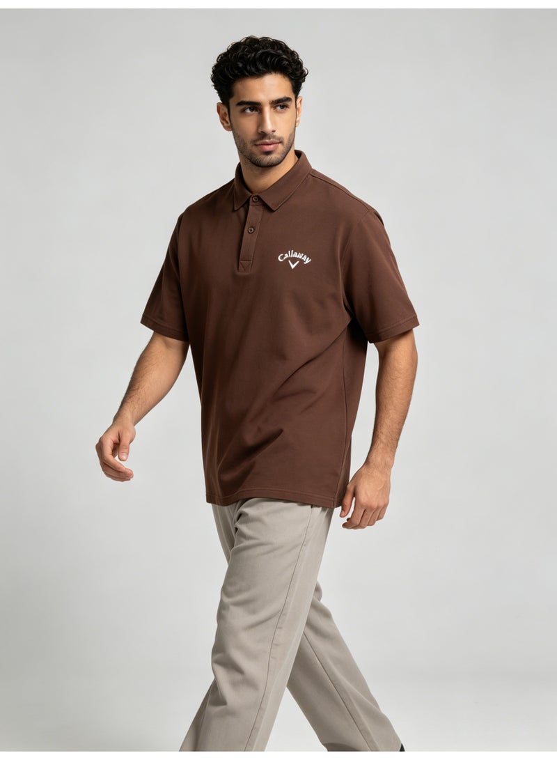 Callaway outdoor golf solid color lapel Polo heavy cotton loose cover meat men's Joker business casual half sleeve. - Image 5