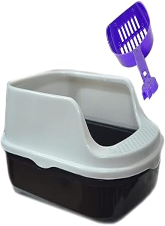 Generic Cat Litter Box with Cat Litter Scoop, High Quality Large Size Litter Box, Dimensions 50 x 39 x 18 cm - Easy to Carry and Clean Multiple Colors - Cat Care - Cat Cleaner (White) 