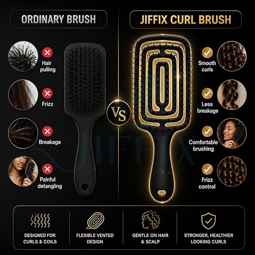 JIFFIX Curly Hair Brush for Women & Men | Detangling Hair Comb for Curly, Wavy & Thick Hair | Anti Frizz Vented Wet & Dry Curl Defining Brush with Flexible Bristles - Image 5
