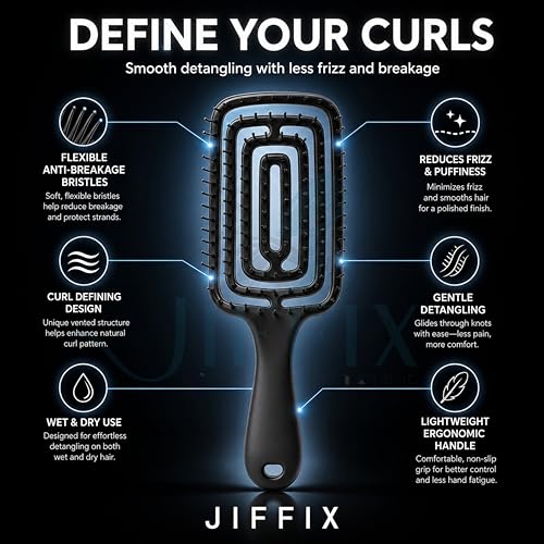 JIFFIX Curly Hair Brush for Women & Men | Detangling Hair Comb for Curly, Wavy & Thick Hair | Anti Frizz Vented Wet & Dry Curl Defining Brush with Flexible Bristles - Image 4