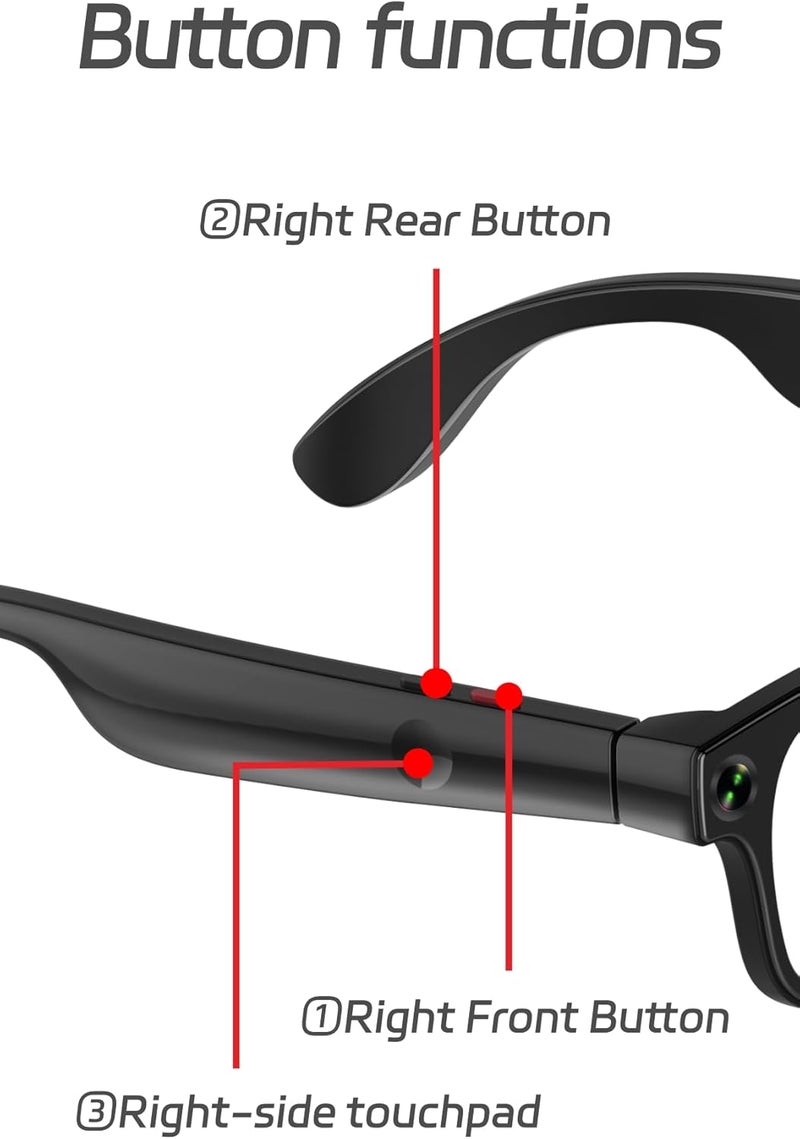 Smart Glasses with Video and Photo Capture, Digital Recording Eyewear, music play back, phone call, translation - Image 4