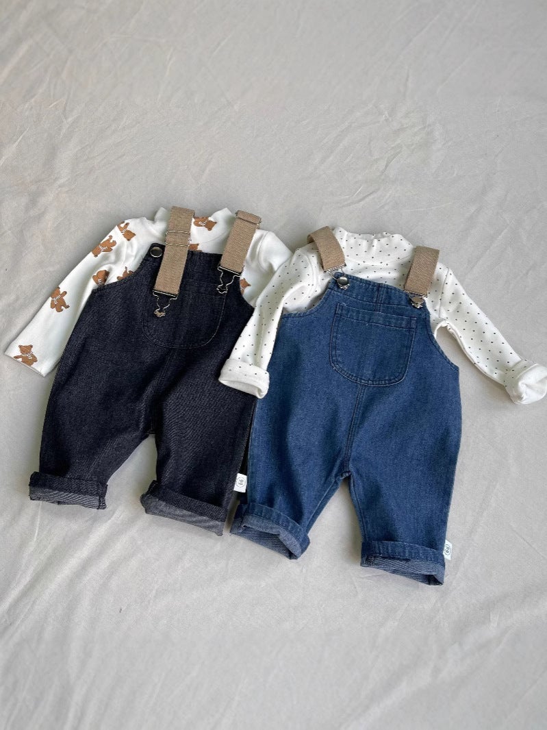 Korean Style Ins Color Matching Suspender Strap Men And Women Baby One-Piece Suspender Pants Versatile Solid Color Jeans - Image 5