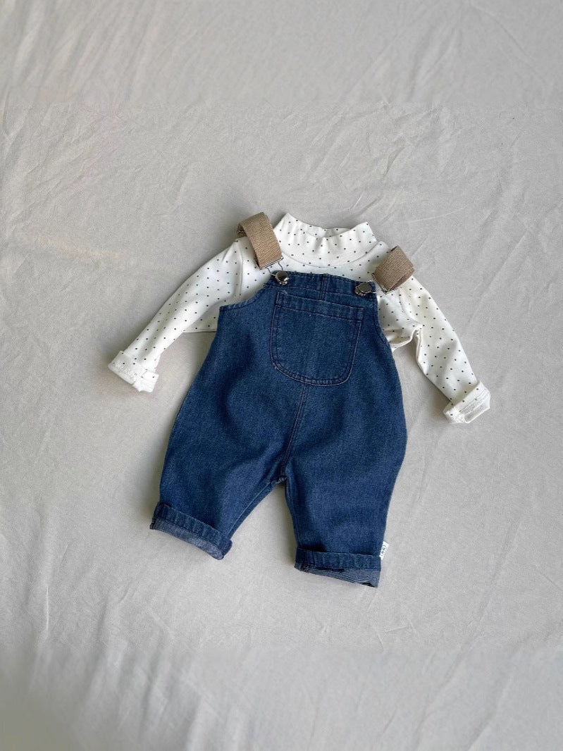 Korean Style Ins Color Matching Suspender Strap Men And Women Baby One-Piece Suspender Pants Versatile Solid Color Jeans - Image 4