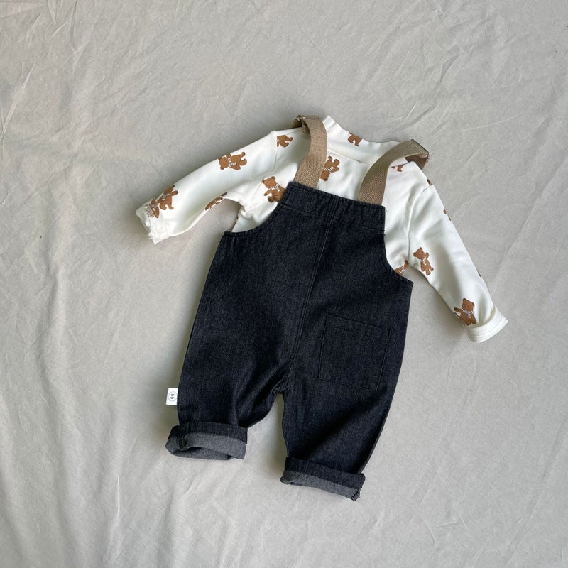Korean Style Ins Color Matching Suspender Strap Men And Women Baby One-Piece Suspender Pants Versatile Solid Color Jeans - Image 1