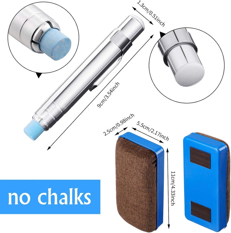 klarako 10 Pieces Aluminum Alloy Chalks Holder Silver Adjustable Teacher's Chalk Stick Holder Chalk Clip and 2 Pieces Magnetic Chalkboard Erasers for Office School and Children's Painting Writing (No Chalks) - Image 2