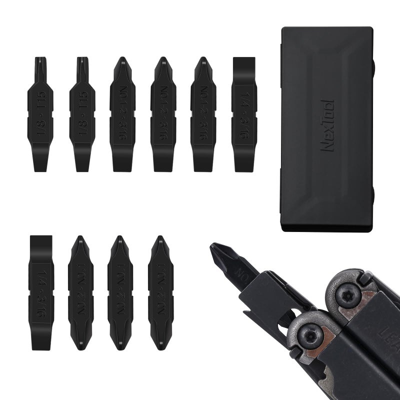 NexTool 10 Pack Replacement DoubleEnded Screwdriver Bit for Leatherman MultiTool Durable S2 Steel 1 2 12 Phillips 14 316 18 Flat HeadT15 Torx Perfect for DIY and Outdoor Repairs