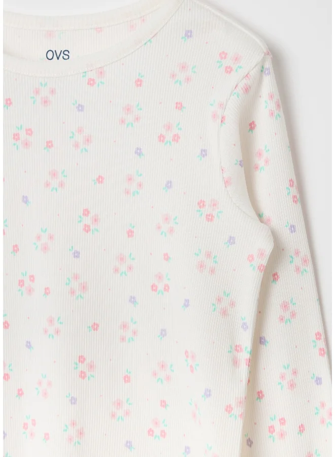 او في اس Ribbed floral pyjamas in organic cotton