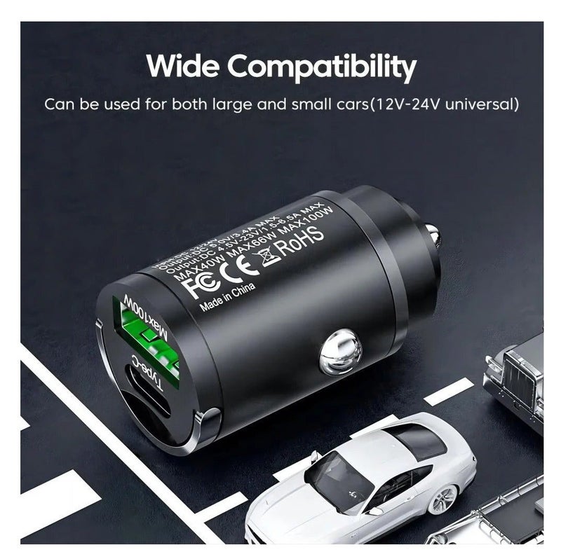 شاحن سيارة فائق السرعة، بقوة 100 واط، مزود بمنافذ متعددة، منفذ USB أو منفذ USB-C، متوافق مع جميع الهواتف الذكية والأجهزة - Image 3