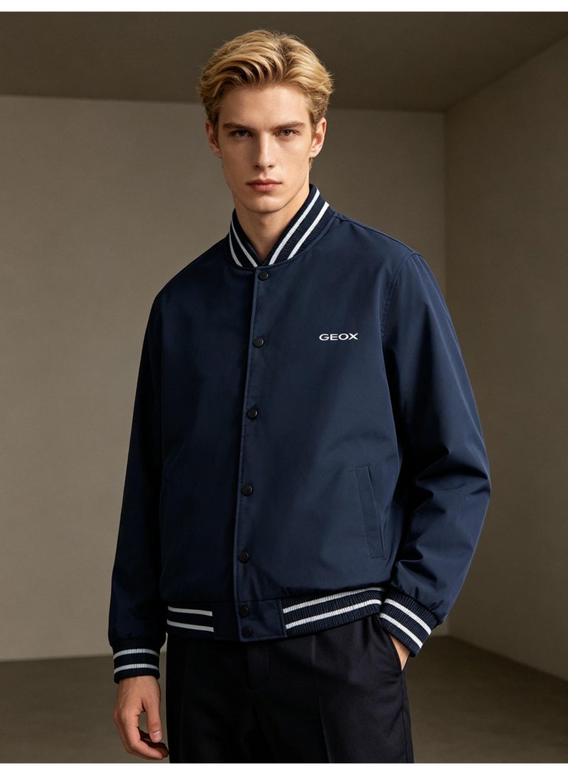 GEOX Men's Women's Button Baseball Bomber Jacket Navy - Image 1
