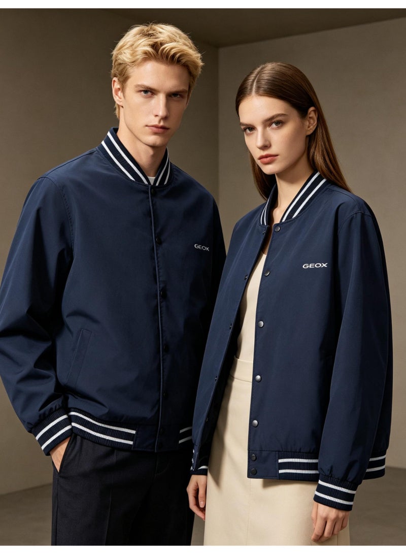 GEOX Men's Women's Button Baseball Bomber Jacket Navy - Image 3