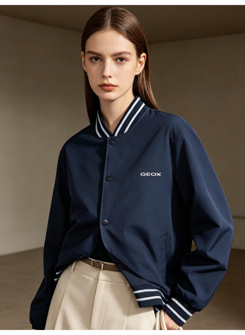 GEOX Men's Women's Button Baseball Bomber Jacket Navy - Image 2
