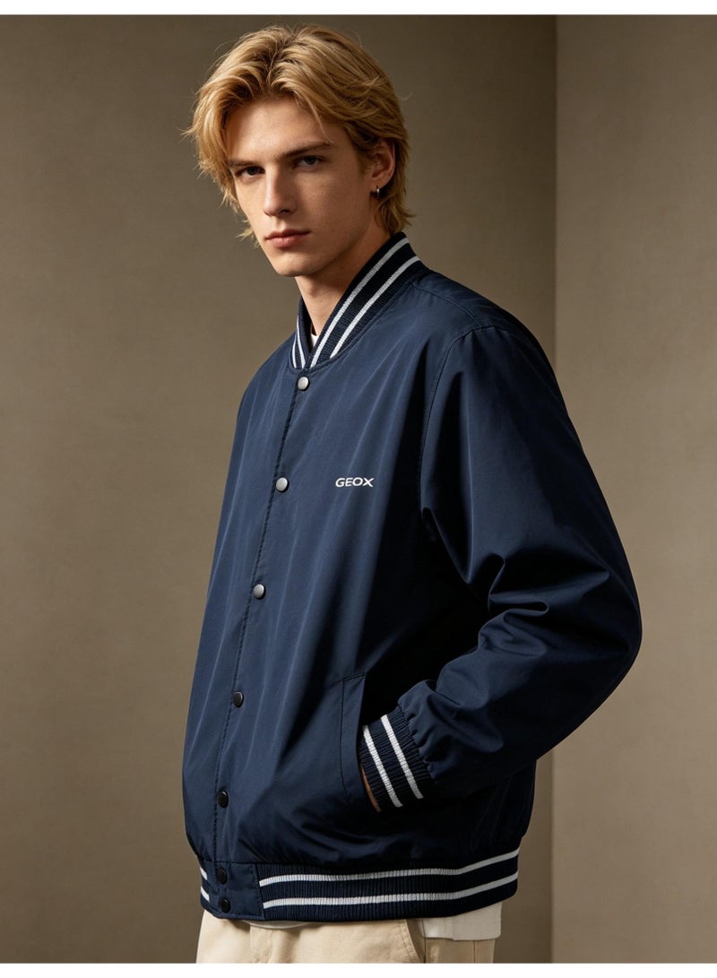 GEOX Men's Women's Button Baseball Bomber Jacket Navy - Image 5