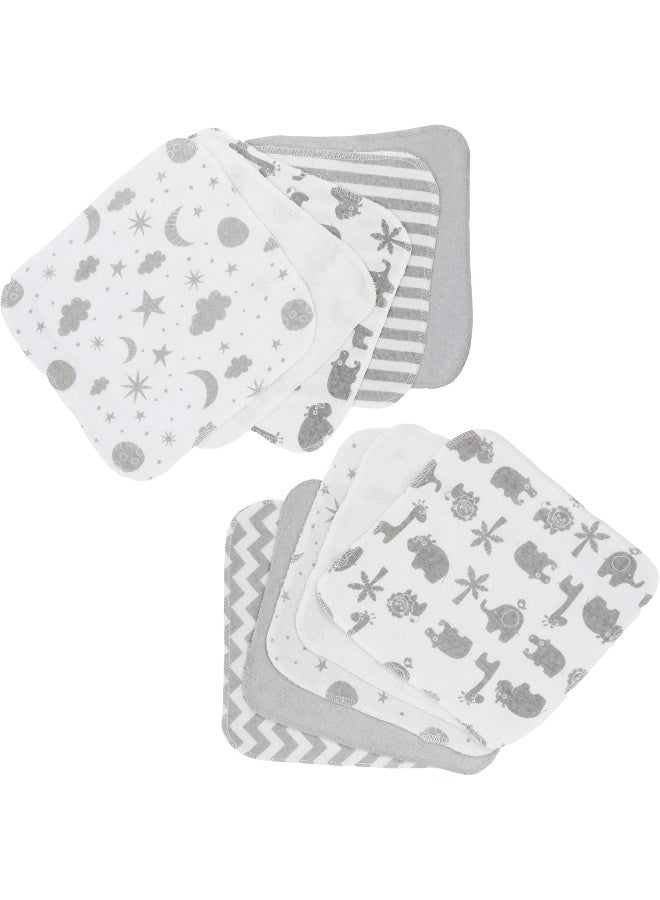 Spasilk Washcloth Wipes Set for Newborn boys and Girls, Soft Terry Washcloth Set, Pack of 10, Gray Celestial - Image 1