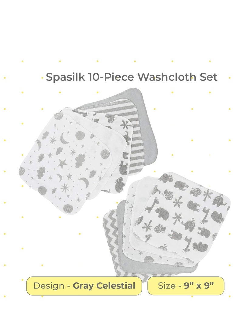 Spasilk Washcloth Wipes Set for Newborn boys and Girls, Soft Terry Washcloth Set, Pack of 10, Gray Celestial - Image 2