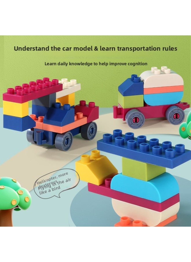 null - Children's Puzzle Soft Rubber Building Blocks Large Particles Inspire Building Blocks Baby Early Education Toys Traffic Car Series Assembled-Color:Soft Plastic Building Blocks-animals (Packaging) - Image 1