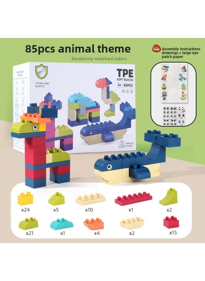 null - Children's Puzzle Soft Rubber Building Blocks Large Particles Inspire Building Blocks Baby Early Education Toys Traffic Car Series Assembled-Color:Soft Plastic Building Blocks-animals (Packaging) - Image 1
