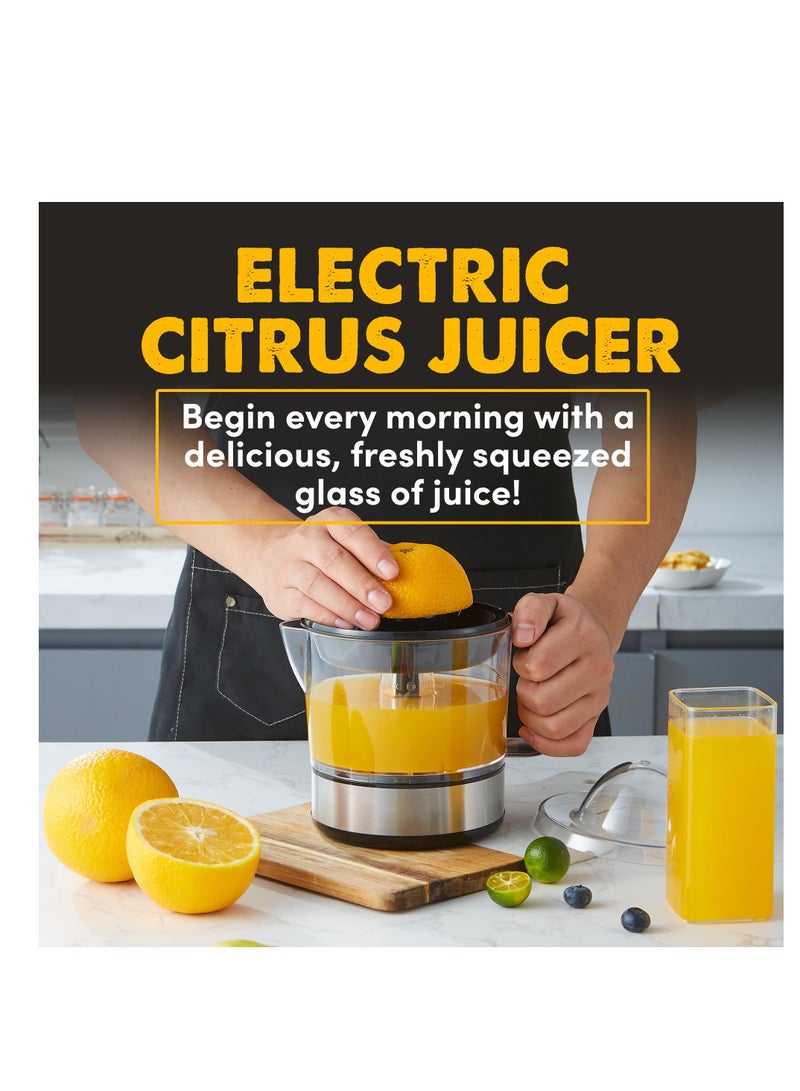 SYOSI عصارة الحمضيات الكهربائية خالية من BPA، مدمجة، سعة كبيرة، تحكم في اللب، للبرتقال، الليمون، الليمون الأخضر، الجريب فروت مع فوهة سكب سهلة، عصارة محمولة سهلة التنظيف سعة 24 أونصة، سوداء/فولاذ مقاوم للصدأ - Image 3