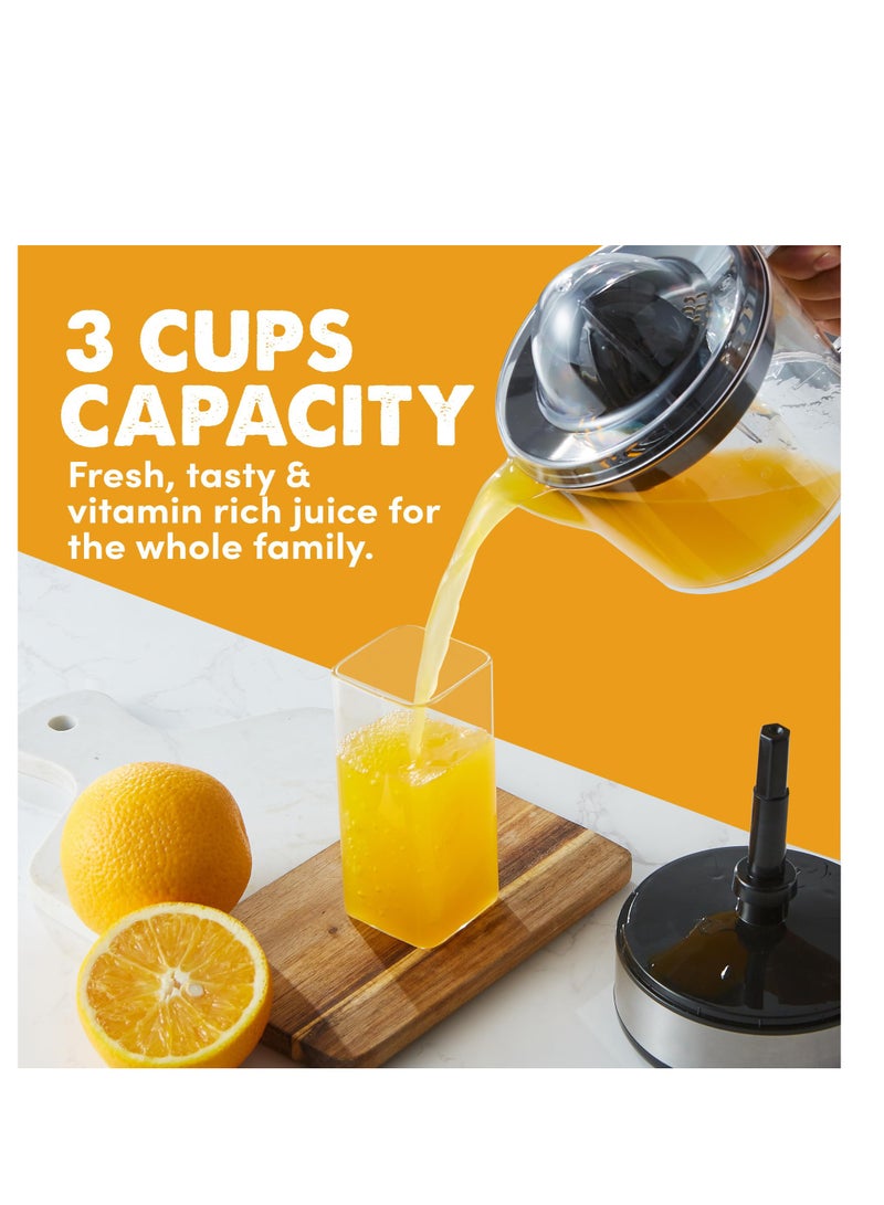 SYOSI عصارة الحمضيات الكهربائية خالية من BPA، مدمجة، سعة كبيرة، تحكم في اللب، للبرتقال، الليمون، الليمون الأخضر، الجريب فروت مع فوهة سكب سهلة، عصارة محمولة سهلة التنظيف سعة 24 أونصة، سوداء/فولاذ مقاوم للصدأ - Image 5