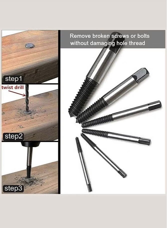 RENOVO 6 Pcs Damaged Screw Extractor Set, Carbon Steel Broken Bolt Extractor Easy Out Fastener Kit, Water Pipe Remover Kit for Removing Stripped Screws and Broken Bolts, with Storage Box - Image 2